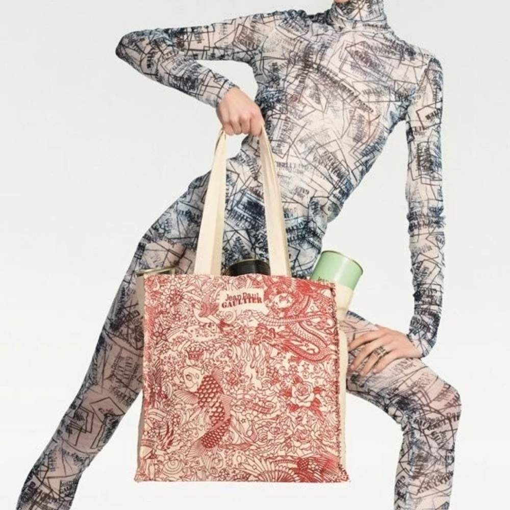 JEAN PAUL GAULTIER The Tattoo Canvas Large Classique tote bag Canvas & Deep Red